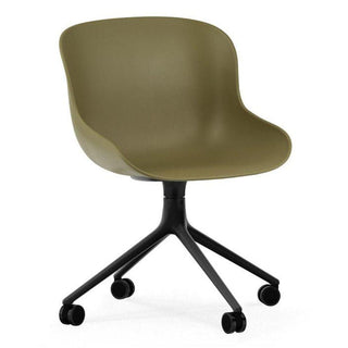 Normann Copenhagen Hyg polypropylene swivel chair with 4 wheels, black aluminium legs Normann Copenhagen Hyg Olive - Buy now on ShopDecor - Discover the best products by NORMANN COPENHAGEN design