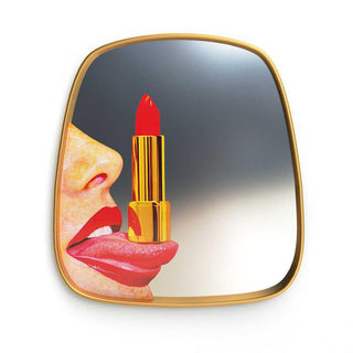 Seletti Toiletpaper Small Mirror Gold Frame Tongue - Buy now on ShopDecor - Discover the best products by TOILETPAPER HOME design